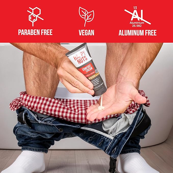 Happy Nuts Comfort Cream Deodorant For Men: Anti-Chafing Sweat Defense, Odor Control, Aluminum-Free Mens Deodorant & Hygiene Products for Men's Private Parts 3.4 Fl Oz (1 Pack), Big Wood