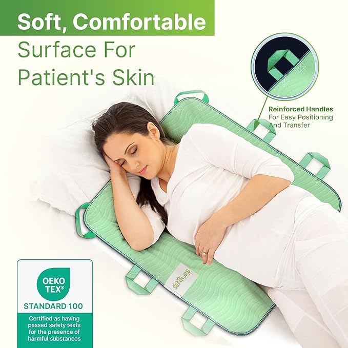 Absorbent Positioning Bed Pads for Elderly with 6 Handles 34"x36"- Washable Waterproof Incontinence Draw Sheets - Reusable Bed Mobility Under Pads for Seniors Disabled & Bedridden Patients-Fast-Drying
