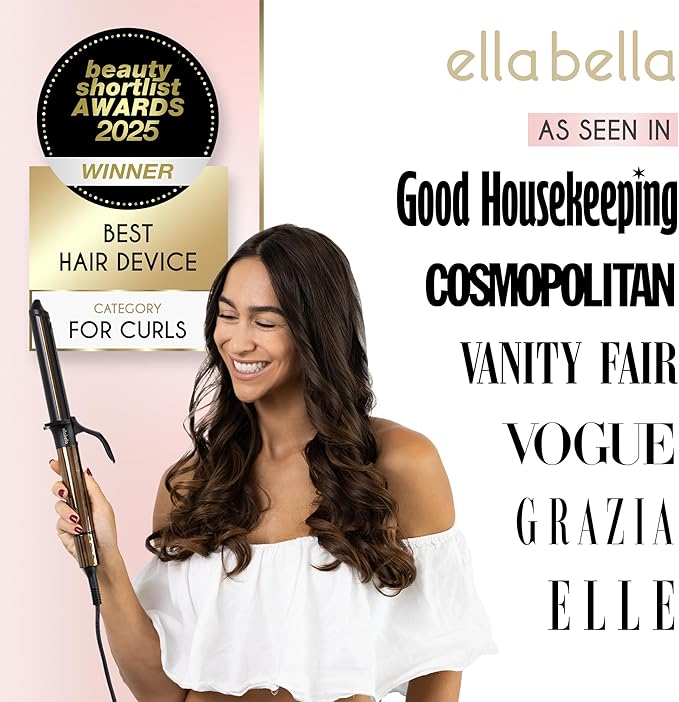 ELLA BELLA® Curling Iron 1 Inch • Professional Hair Curler • Curling Wand • Ceramic Curling Irons • Transform Your Look in Seconds • Suitable for All Hair Types • Say Goodbye to Heat Damage