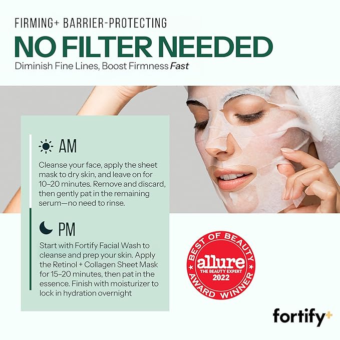 Retinol & Collagen Face Mask – 3-in-1: Detox, Treat, Boost – Hydrating, Firming, Anti-Aging – Dermatologist Tested Korean Skin Care – Clean Beauty Vegan Sheet Mask – 5 Sheets