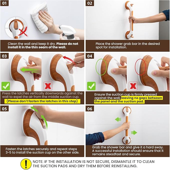 TAILI Grab Bars for Bathtubs and Showers 2 Pack Suction Grab Bar, Heavy Duty Shower Handle Removable Bath Handrails for Seniors and Elderly, Bathroom Safety Grip No Drilling Waterproof,Wood Grain