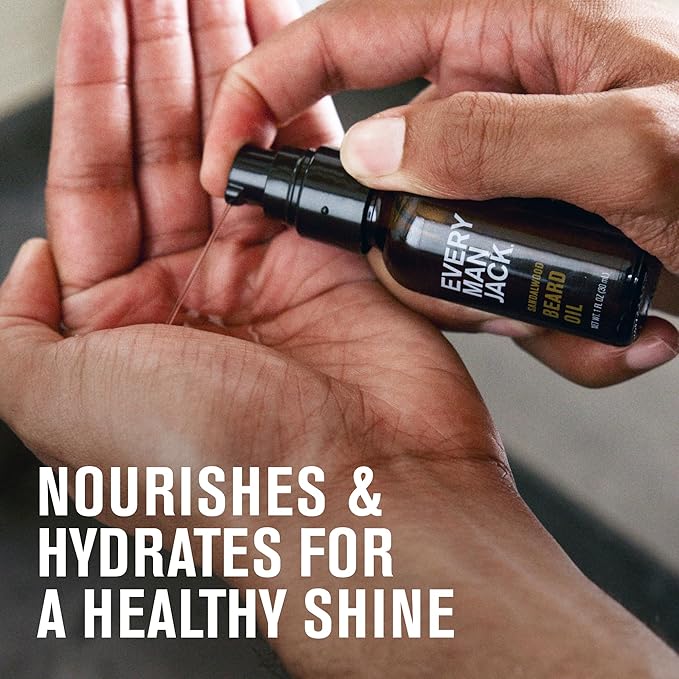 Every Man Jack Men's Beard Oil - Sandalwood Fragrance - Deeply Moisturizes and Softens Your Beard and Adds a Natural Shine - Naturally Derived with Shea Butter and Argan Oil - 1 fl oz