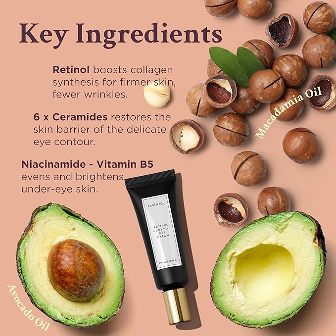 MATKAS Korean Retinol Under Eye Cream for Dark Circles & Puffiness 0.5 fl.oz. - Brightening Under Eyes Cream for Wrinkles & Anti Aging, Korean Under Eyes Brightener for Dark Circles, Retinol Eye Serum
