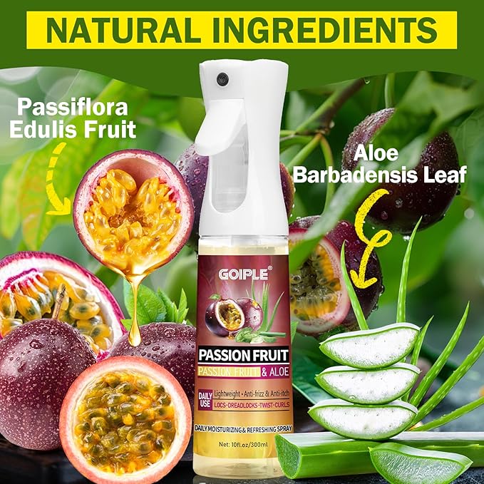 Loc Moisturizing Spray for Dull, Dry Locs - Daily Passion Fruit Hair and Scalp Moisturizer for Dreadlocks, Sisterlocks, Microlocks, Braids- Lightweight Refreshing Moisturizer Loc Spray for Anti-frizz