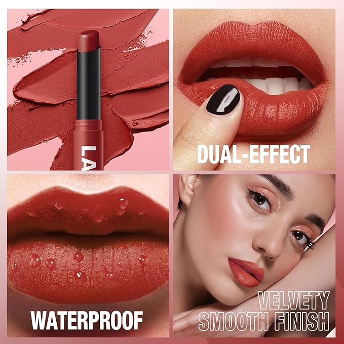 Jolilab 2Pcs Velvet Matte Lipstick Nude Matte Soft Dark Color Stick High Pigmented Long-Lasting Waterproof Lip Stick Lip Balm Beauty Cosmetics Gift for Women（09#+10#