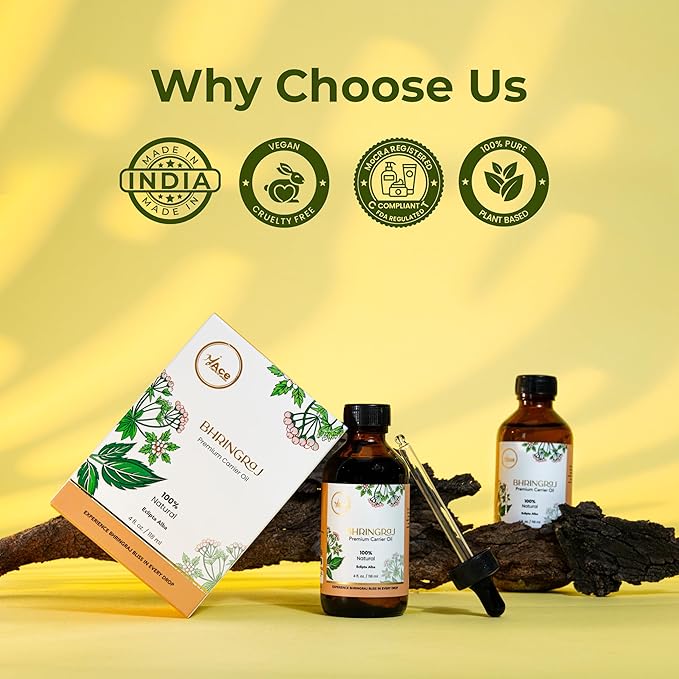 My Ace Bhringraj Carrier Oil | 100% Pure Cold Pressed Premium Oil for Hair Growth, Scalp & Skin Care, Face Moisturizer, Body Massage & Aromatherapy – 4 fl oz