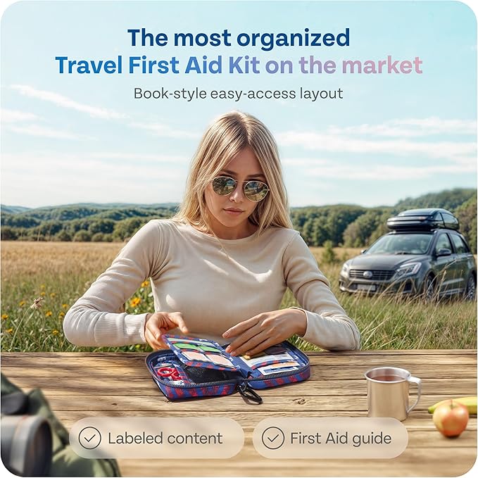 KeepGoing Travel First Aid Kit for Car, Home, Hiking, Camping and Outdoor Emergencies - First Aid Kit Travel Size TSA-Approved