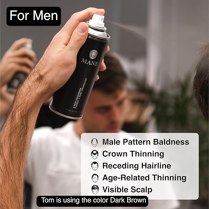 Mane Hair Thickening Spray & Root Touch Up, Instantly Thicker Hair for Men & Women, Fill in Hairlines and Hide Thinning and Fine Patches - Light Brown, 12 Colors (6.76 oz)