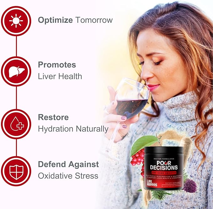 Life Happns Liver Support & Recovery Supplement for Adults – Doctor-Formulated with Milk Thistle, Schizandra, Rosemary, B6 & Electrolytes for Natural Detox Pathways, Hydration & After-Party Wellness