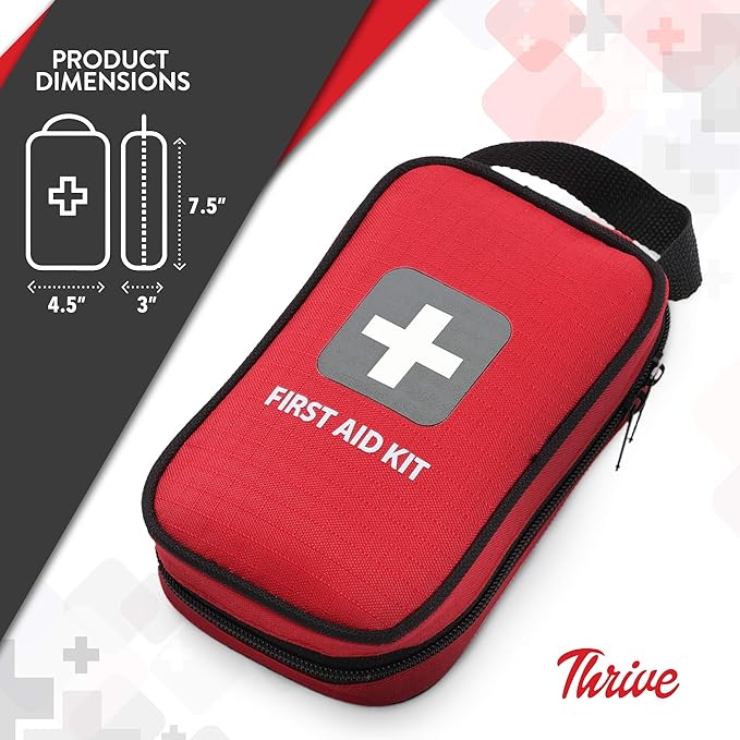 Thrive Compact Waterproof Car First Aid Kit - Durable Rip-Stop Nylon Hiking Supplies, First Aid Safety Kit Includes Bandages & Wipes, 100-Piece Bag