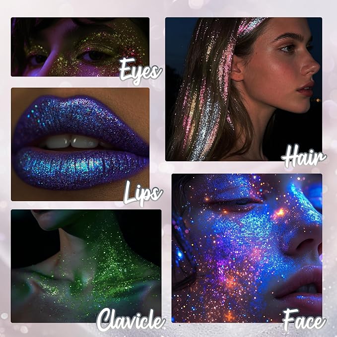 CAHOTO Silver Rolling Glitter for Face Body & Hair, Sparkling Holographic Chunky Shimmer, Roll-on Sequins for Singer Concert Rave Festival Halloween Party Carnival, 1.35fl.oz