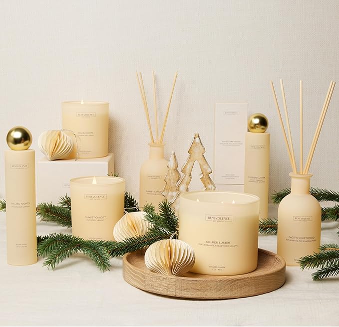 Benevolence LA Reed Diffuser for Home | Eucalyptus, Fig & Sandalwood | Elegant Home & Bathroom Decor | Fragrance Diffuser with Sticks for Bathroom - Malibu Sands Collection