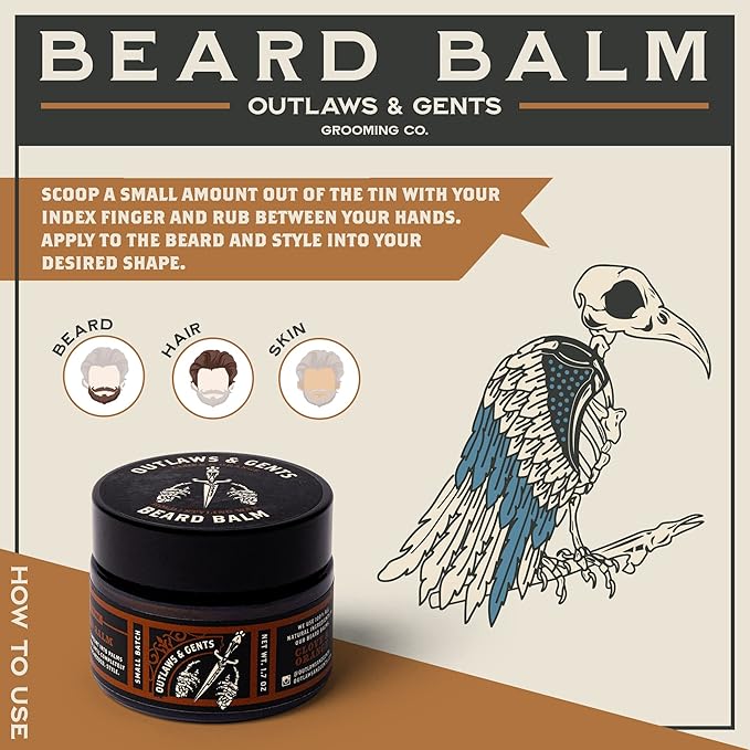 Outlaws & Gents Grooming Co. Orange and Vanilla Beard Balm - All-Natural Beard Care Product for Men - Conditions and Styles Beard & Reduces Itchiness
