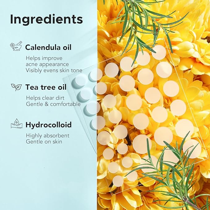 TKTK Pimple Patch Acne Patch, 4 Sizes 140 Patches Acne Absorbing Cover Patch, Hydrocolloid Invisible Acne Patches for Face Zit Patch Acne Dots Tea Tree, Calendula Oil