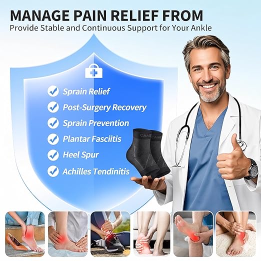 CAMBIVO 1 Pair Ankle Compression Sleeve for Men & Women – Soft, Breathable Support for Plantar Fasciitis, Achilles Tendonitis, Swelling & Sports Recovery – Easy to Wear, All-Day Comfort Fit