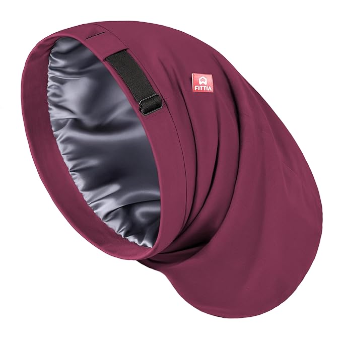 Large Satin Bonnet for Men Sleeping: Loc Cap Dreadlocks for Curly Braids, Silky for Frizzy Hair Smooth, Adjustable Claret