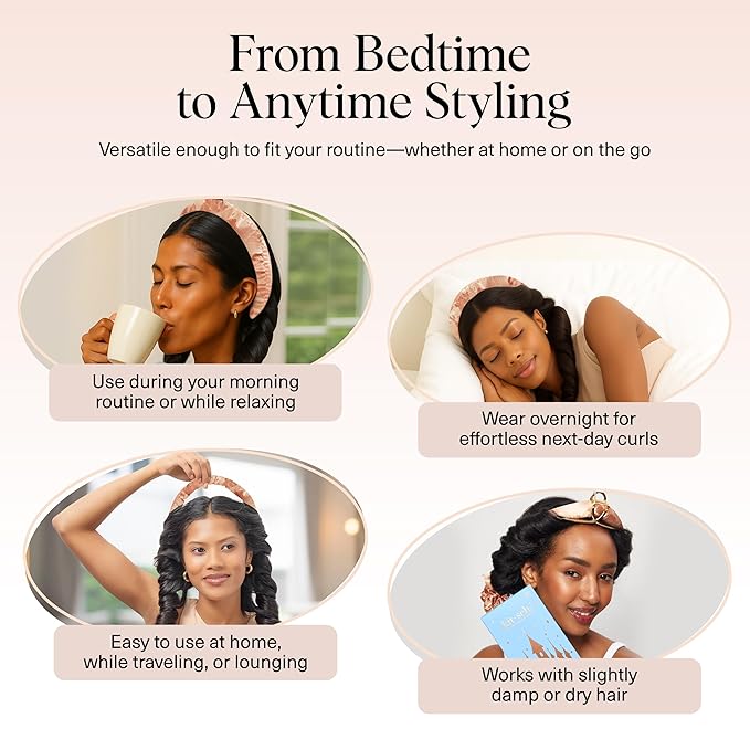 Disney & Kitsch Satin Heatless Hair Curler Set - Heatless Curls Overnight with Hair Curler & 2 Satin Scrunchies - Hair Curlers to Sleep in for Overnight Curls - Overnight Blowout Rods - Princess Party