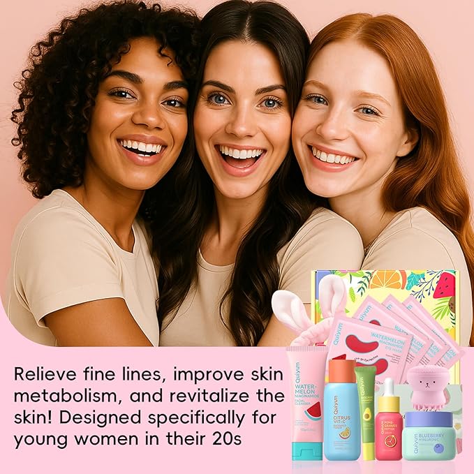 Early Anti-Aging Skincare Set, for Light Mature Skin, 6-Piece Natural Fruit Kit with Peptide, Vitamin C & Ceramide - Reduces Fine Lines & Dull Skin, Birthday Gifts for Women, Christmas Gift