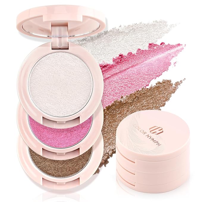 Color Nymph 3-IN-1 Face Palette, Ultra-Smoothy Creamy Blush Highlighter Bronzer Palette, Shimmer & Long-Lasting, Glowy Finish - Makeup Stacks for Travel | Vegan & Cruelty-Free - Starlit Glow