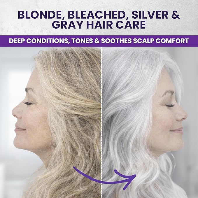 Tea Tree Purple Hair Mask Toner with Argan Oil, Deep Conditioner for Dry Damaged Bleached, Blonde White & Gray Hair, Relieves Itchy Scalp, Removes Brassy & Yellow Tones | Hair Mask Toner, Deep Conditioner, Gray Hair Care, Blonde Hair Care, Bleached Hai...