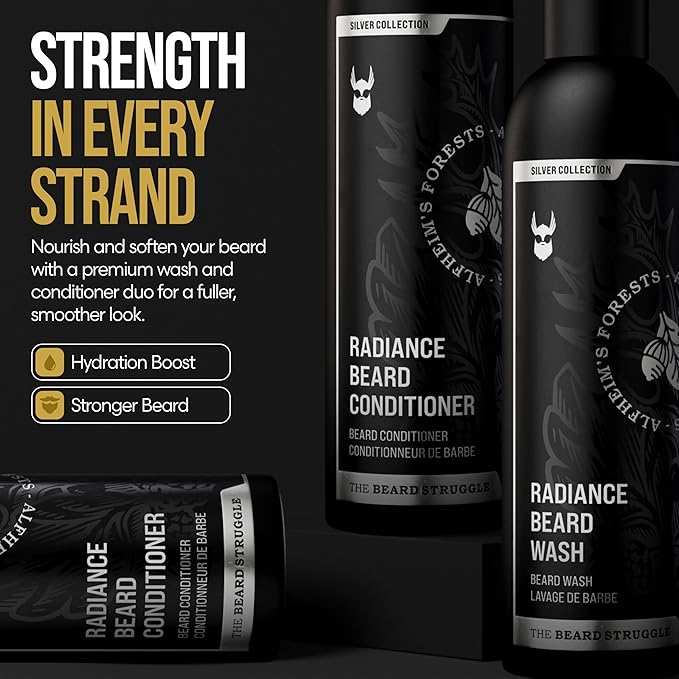 The Beard Struggle - Radiance Beard Wash & Conditioner Bundle - Silver Collection - Pack of 2, Alfheim's Forests - Nourish, Cleanse, Softens, & Strengthens Beard - Beard Wash and Conditioner for Men