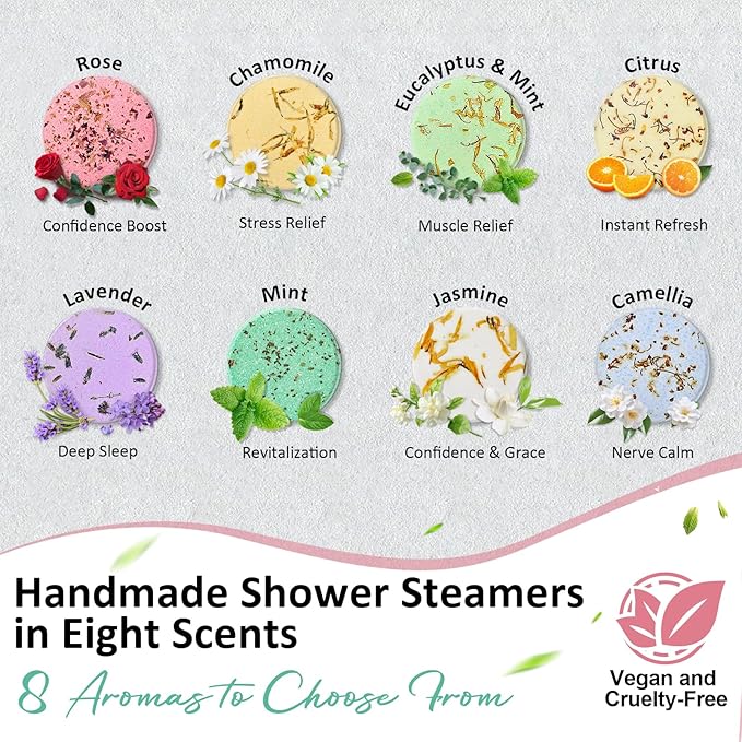 Shower Steamers Aromatherapy 8 Pcs - Birthday Valentines Day Gifts for Women Mom Her Wife, Natural Essential Oil for Self Care Home Spa Relaxation Galentines Day Gifts, Easter Basket Essentials