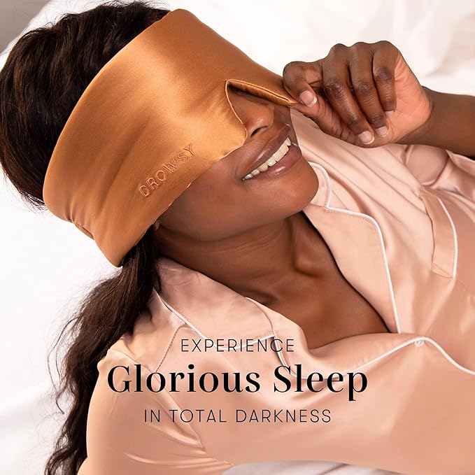 DROWSY Silk Sleep Mask - Face-Hugging, Padded Cocoon for Luxury Sleep in Total Darkness - 100% Pure Mulberry Silk (Tuscan Kiss)