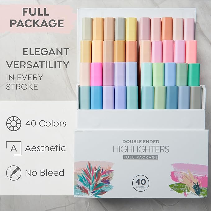 BLIEVE- Aesthetic Bible Highlighters No Bleed Through Assorted Colors, Cute Highlighter Dual Tip For Journaling Supplies And School Accessories, Bible Highlighters And Pens No Bleed (40 PACK)