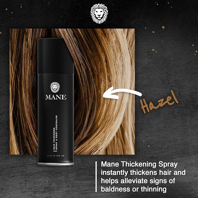 Mane Hair Thickening Spray & Root Touch Up, Seal & Control Combo Pack, Instantly Thicker Hair for Men & Women, Fill in Hairlines and Hide Thinning and Fine Patches - Hazel, 12 Colors (6.76 oz)