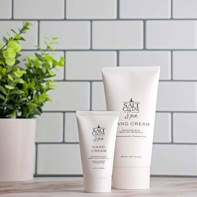 Salt Cellar Spa Dead Sea Mineral Hand Cream, Moisturizer Lotion for Dry, Cracked Skin Enriched with Glycerin, Olive Oil, Paraben Free, Fast Absorbing, Travel Size 1.4 FL oz (40 ml)