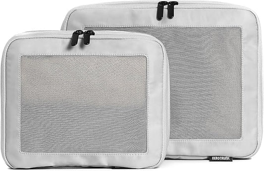 Aerotrunk Compression Packing Cubes for Travel - Luggage Organizer Bags - Double Zipper Packing Cubes for Suitcases (2-Pack, Light Grey)