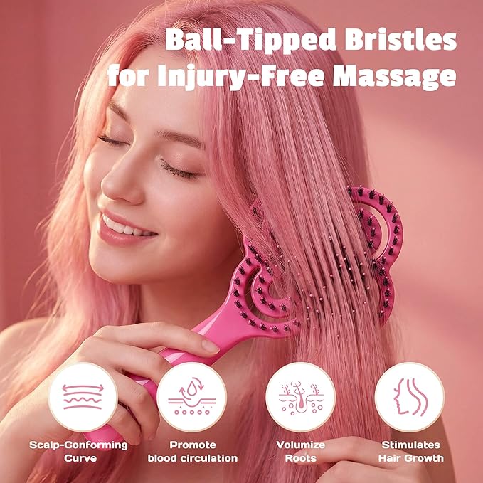 SIMETRA Lucky Hair Brush for Women, 14K Gold Plated Wet Brush Detangling Brush for All Hair Types, Natural Crystal Inlay Boar Bristle Hair brush, Curly Detangler HairBrush for Scalp Massage Gift