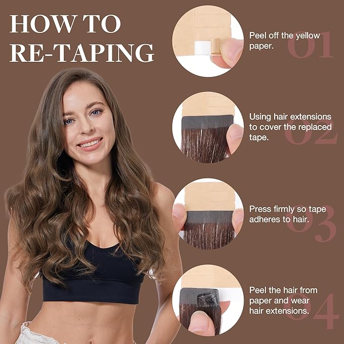 GOO GOO Tape in Hair Extensions Human Hair, 5 Light Ash Brown, 14inch 50g 20pcs, Skin Weft Seamless Invisible, Silky Straight with Thick Ends, Remy Human Hair