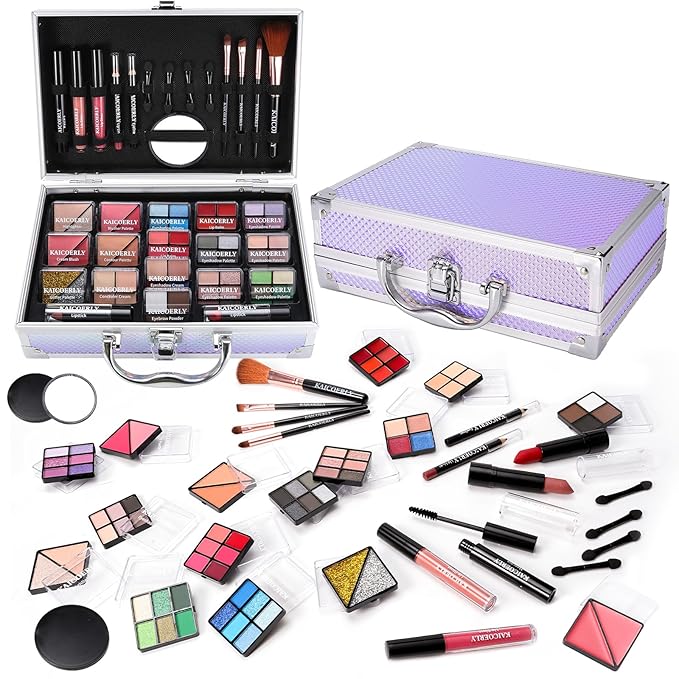 Makeup Kit for Women Girls, Fashionable Make Up Present Set for Beginners Professionals Traveler with Case, Makeup Essential with Eyeshadow Palette, Lip Gloss, Mascara,Foundation Face Primer(Purple)
