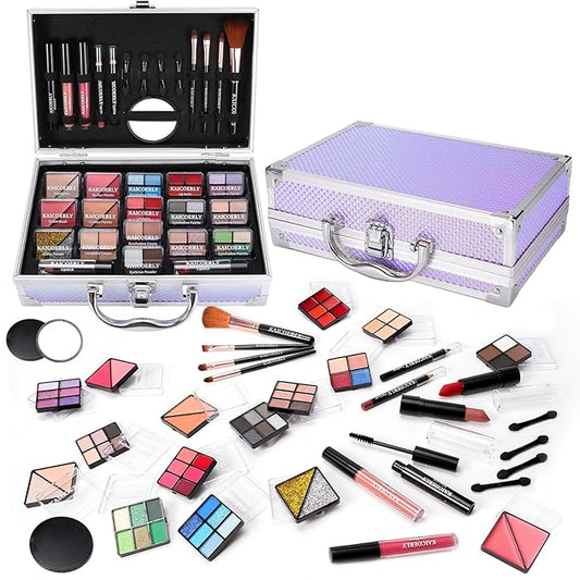 Makeup Kit for Women Girls, Fashionable Make Up Present Set for Beginners Professionals Traveler with Case, Makeup Essential with Eyeshadow Palette, Lip Gloss, Mascara,Foundation Face Primer(Purple)