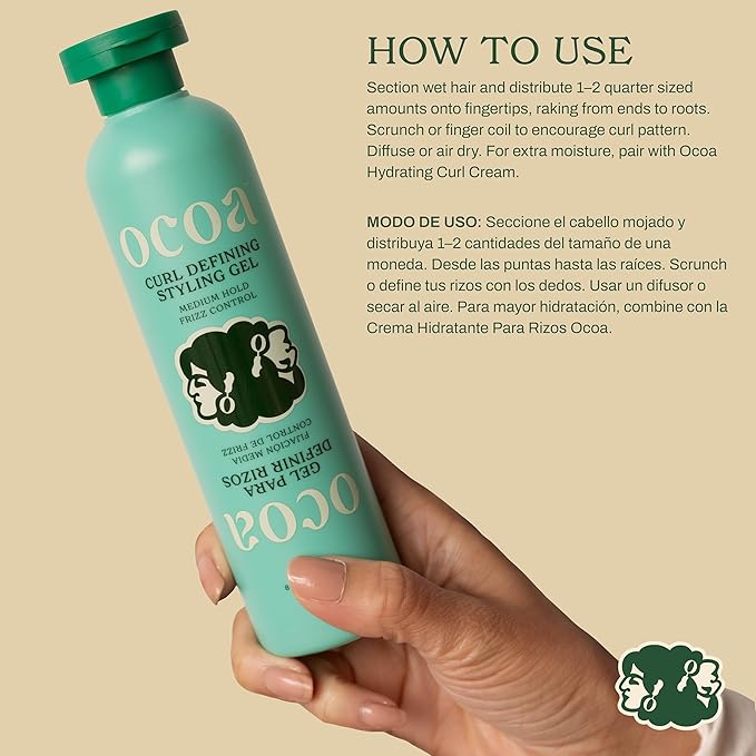 OCOA Beauty Curl Defining Styling Gel with Flaxseed, Mango Butter & Hibiscus – Medium Hold for Curly & Wavy Hair – Frizz Control, Deep Hydration & Soft Defined Curls with Zero Flaking or Crunch – 8oz