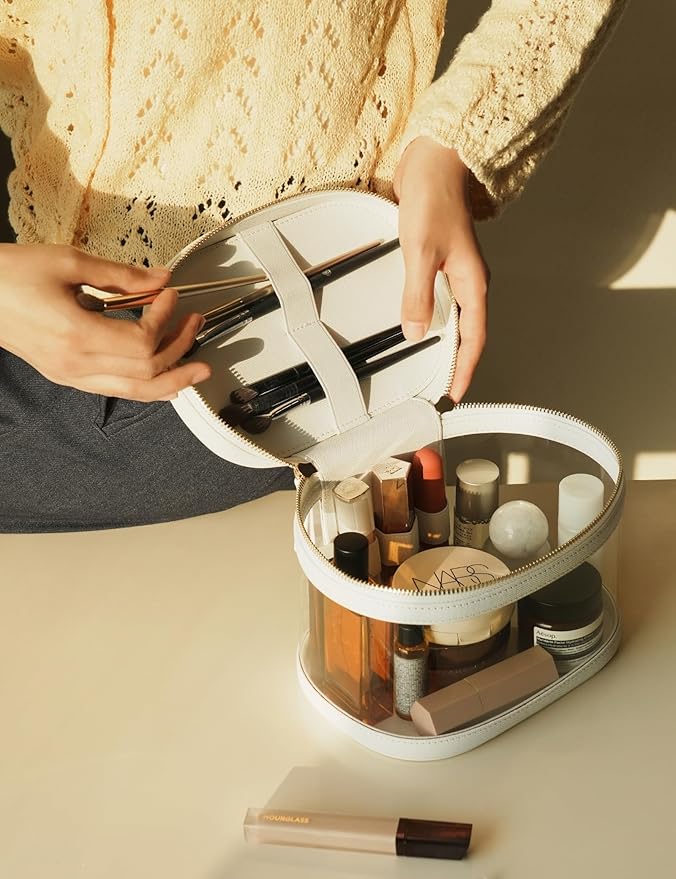 Popvibe Clear Makeup Bag Travel Cosmetic Case Transparent Toiletry Bag with Zipper, Portable Make Up Organizer Traveling Compact Car Bag for Essentials