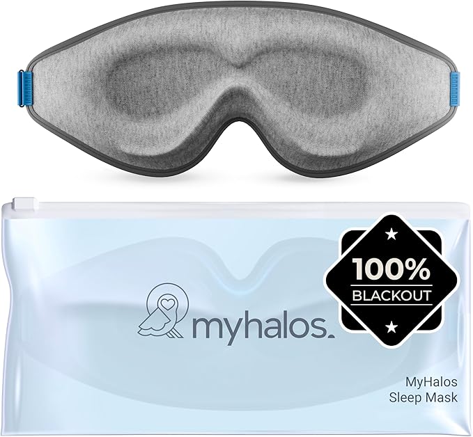 MyHalos® Sleep Mask – 3D Blackout Eye Mask for Women & Men, Side Sleepers, Zero Pressure Memory Foam Eyelash Friendly, Breathable,Award-Winning Sleep Aid for Travel (Grey, 1 Count (Pack of 1))