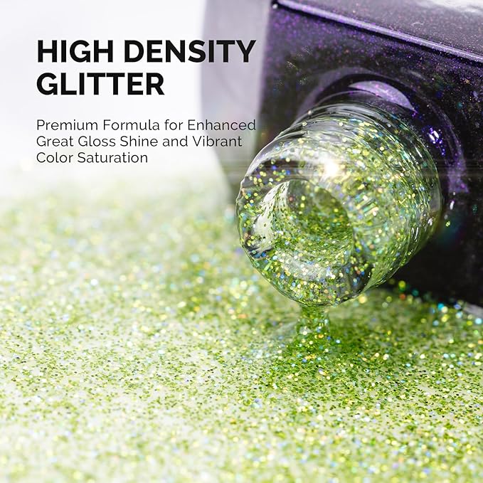 MelodySusie Galaliver Green Glitter Gel Nail Polish, 15ML Sparkly Bright Green Shimmer Gel Polish Soak Off UV LED Cured Long Lasting Gift for Women DIY Nail Design Nail Art Manicure X08