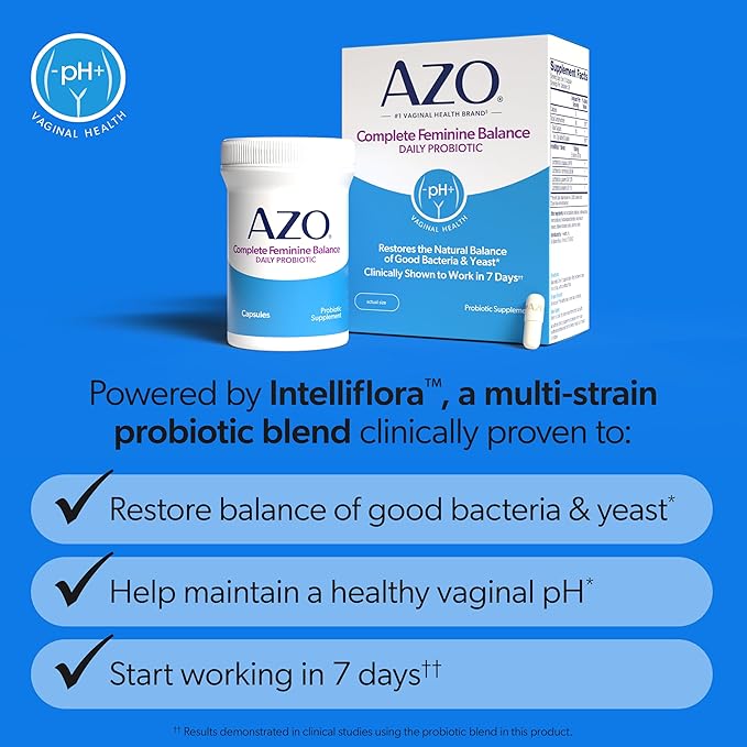 AZO Complete Feminine Balance Daily Vaginal Probiotics for Women, Clinically Proven to Help Protect Vaginal Health, Helps balance pH and yeast, 60 Count
