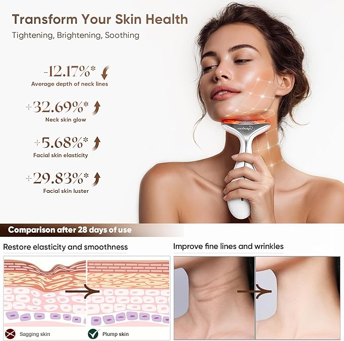 3-in-1 for Aurora Red Light for Face & Neck Beauty Massager, with Suction, Vibration, Heat, 3 Light Therapies for Skin Glow, Face Lift, Neck Firm, Black