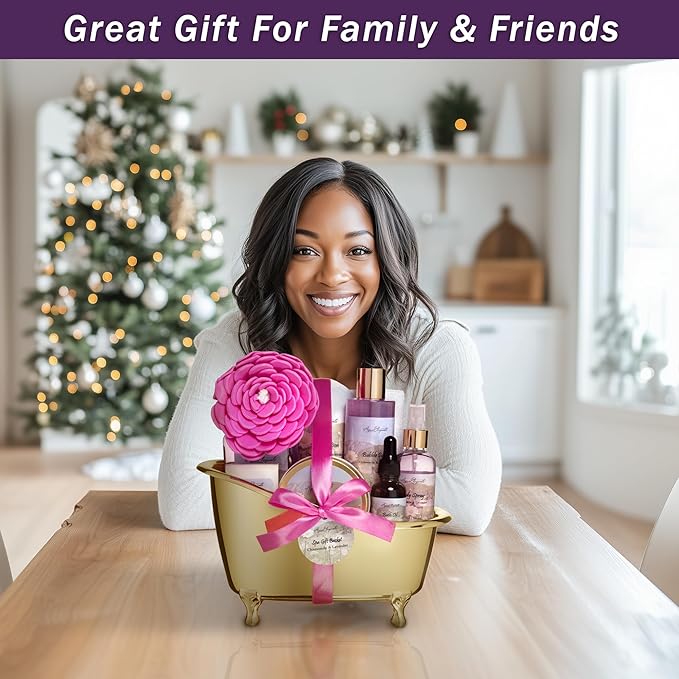 Spa Gift Baskets For Women - Luxury Bath Set With Lavender & Chamomile - Spa Kit Includes Body Wash, Bubble Bath, Lotion, Body Butter, Soap, Body Spray, Shower Puff, and Towel
