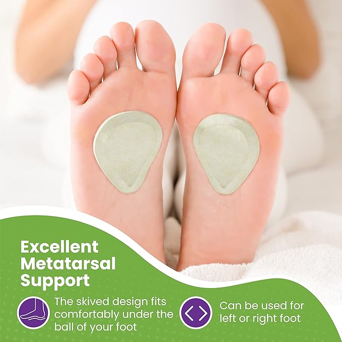 Metatarsal Felt Foot Pad Skived Cut (1/8" Thick) - Made in USA - Felt Metatarsal Pads for Women and Men - Ball of Foot Cushion - 6 Pairs (12 Pieces)