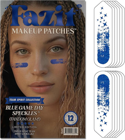 Fazit Makeup Patches - Blue Game Day Speckles - Glow Up Make-Up Patches - Cute Glitter Makeup Accessories for Women - Cosmetic Glitter for Face