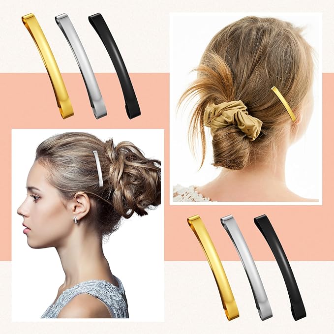 Hotop 30 Pieces Open Center Metal Barrettes Anti-slip Metal Hair Clip for Women, Assorted Colors(Slide Barrette,Black, Silver, Gold)
