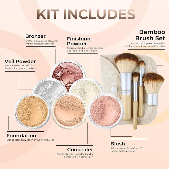 EVERYDAY KIT (BEIGE) Full Size Mineral Makeup Set Matte Foundation Bare Face Sheer Powder Cover