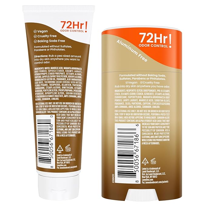 Lume Whole Body Deodorant - Invisible Cream Tube and Solid Stick - 72 Hour Odor Control - Aluminum Free, Baking Soda Free, Skin Loving - 3.0 Ounce Tube and 2.6 Ounce Solid Stick Bundle (Vanilla Bliss)