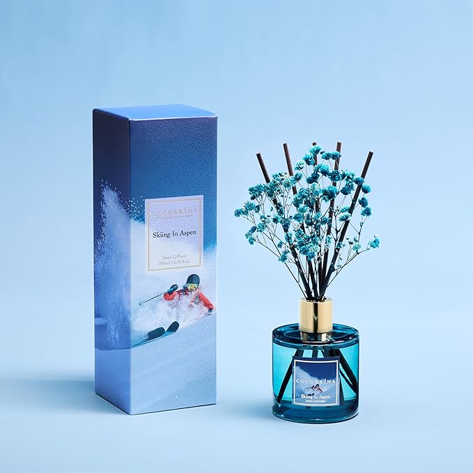COCORRÍNA Reed Diffuser - Skiing in Aspen Reed Diffuser Set with 8 Sticks & Preserved Baby's Breath, Reed Diffuser for Home Bathroom Shelf Decor