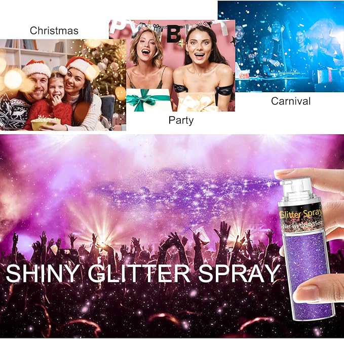 Hair and Body Glitter Spray, 1PC Purple Glitter Hairspray Dry Powder Makeup for Clothes, Festival Rave Prom Loose Sparkle Powder,Holographic Ultra Fine Resin Glitters for Crafts,10g (1PC Purple)