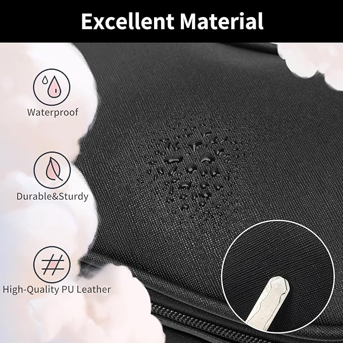Makeup Bag for Women, Wide-open Makeup Organizer with Makeup Brush Holder, Waterproof Cosmetic Bag with Compartment, Portable Travel-Size Toiletry Bag for Traveling, Large Make Up Bag (Black)